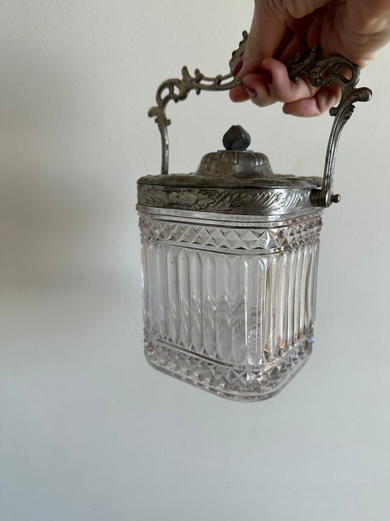 Seau à biscuits en verre et métal argenté art nouveau