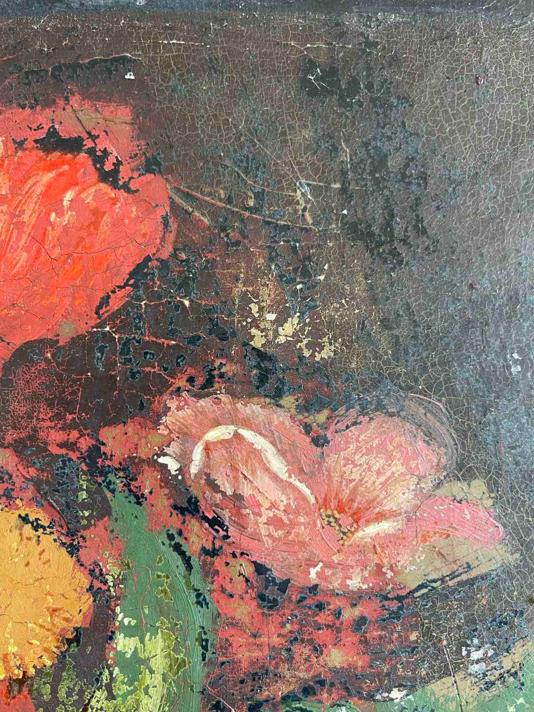 Peinture sur toile milieu XIX ème bouquet de fleurs