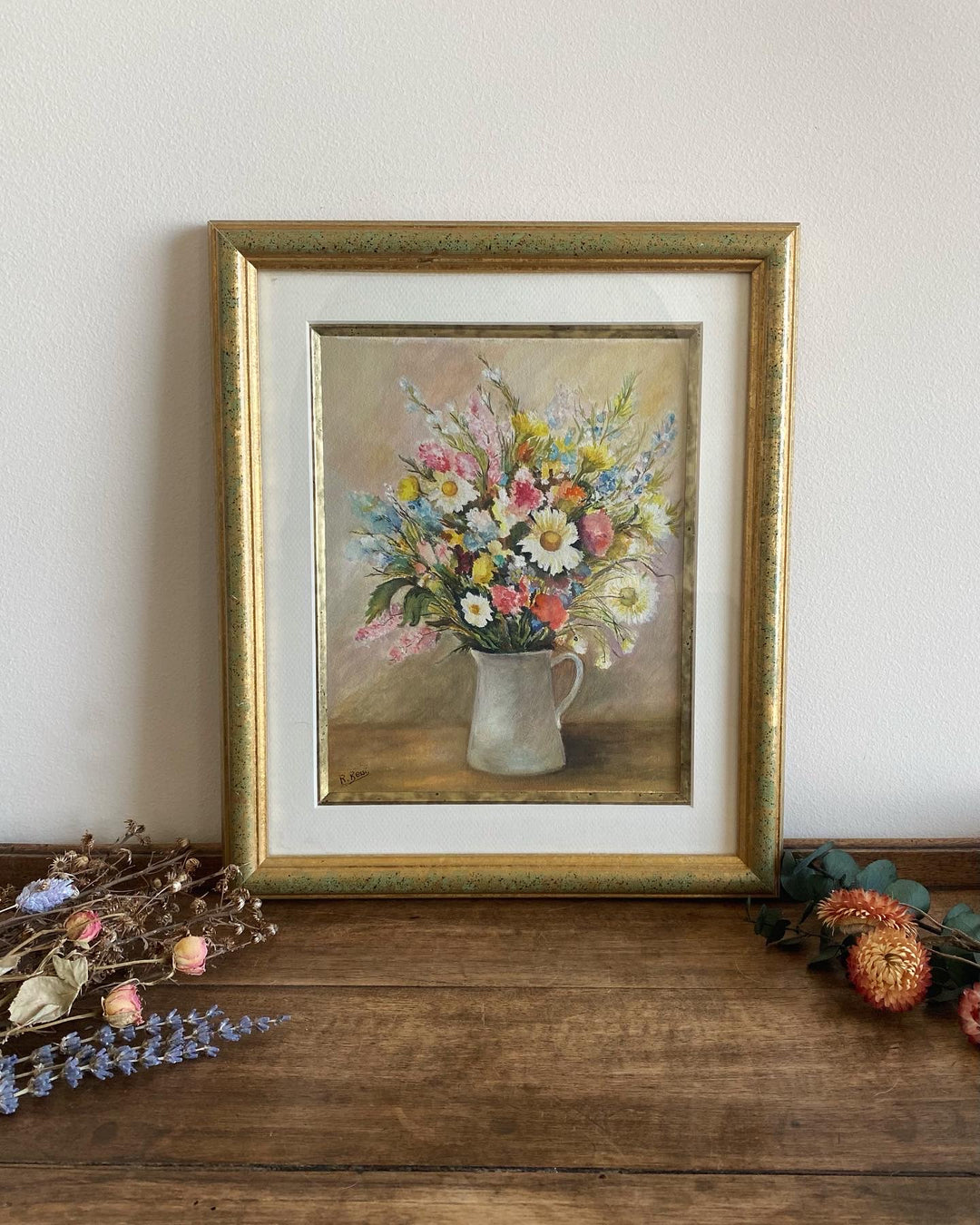 Tableau bouquet de marguerites cadre doré