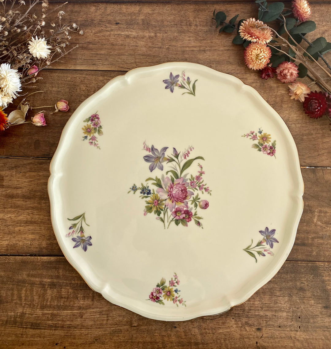 Plat à tarte fleuri porcelaine de Limoges