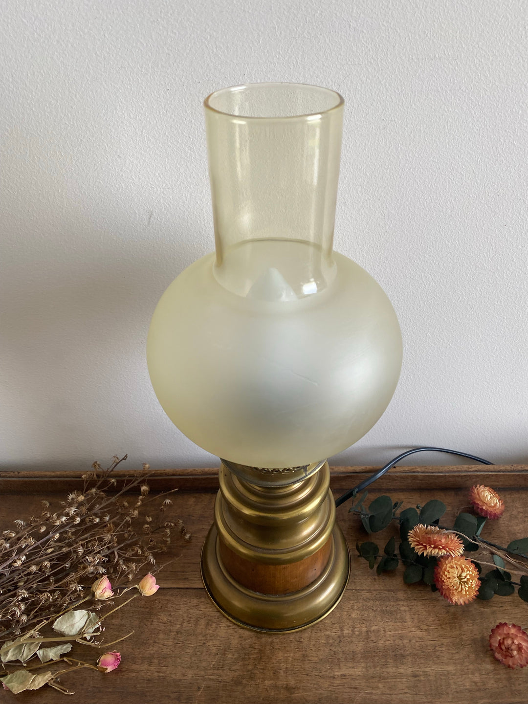 Lampe de chevet bois et laiton