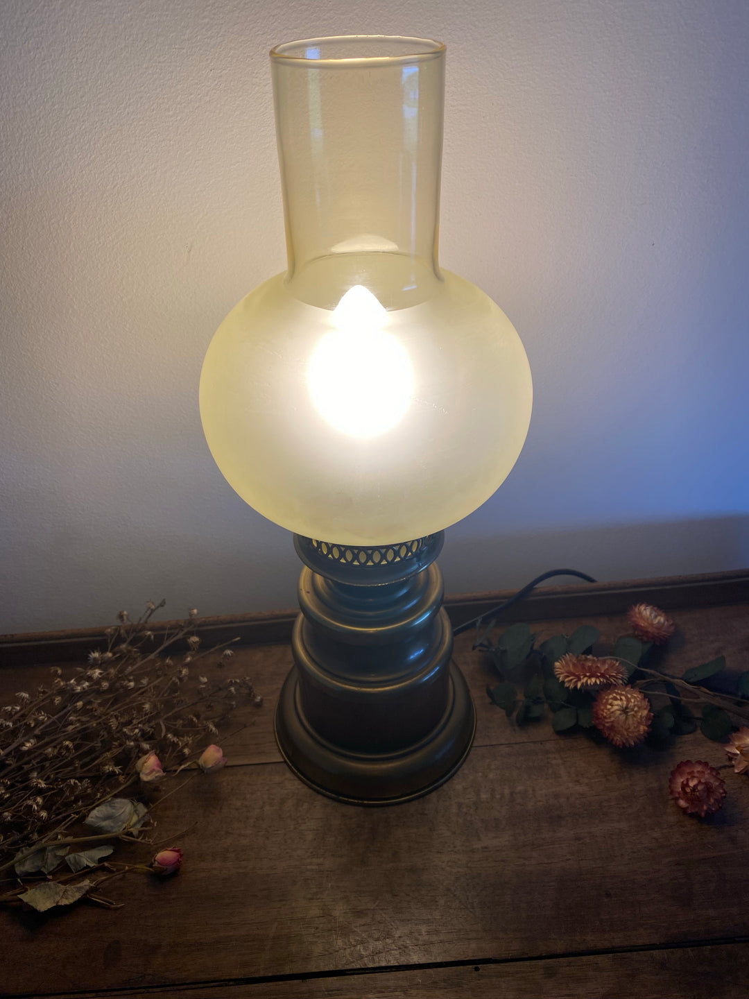 Lampe de chevet bois et laiton