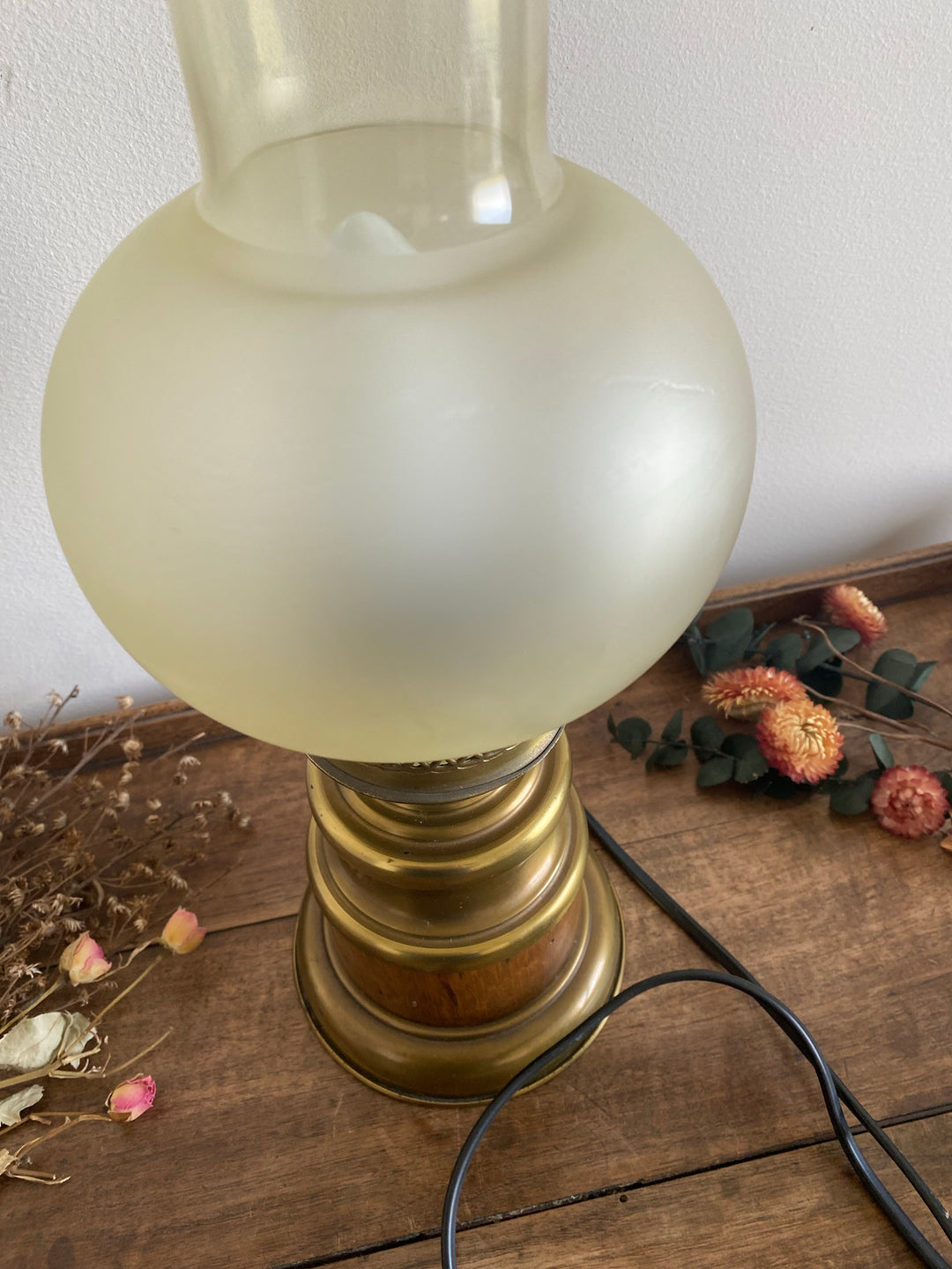 Lampe de chevet bois et laiton