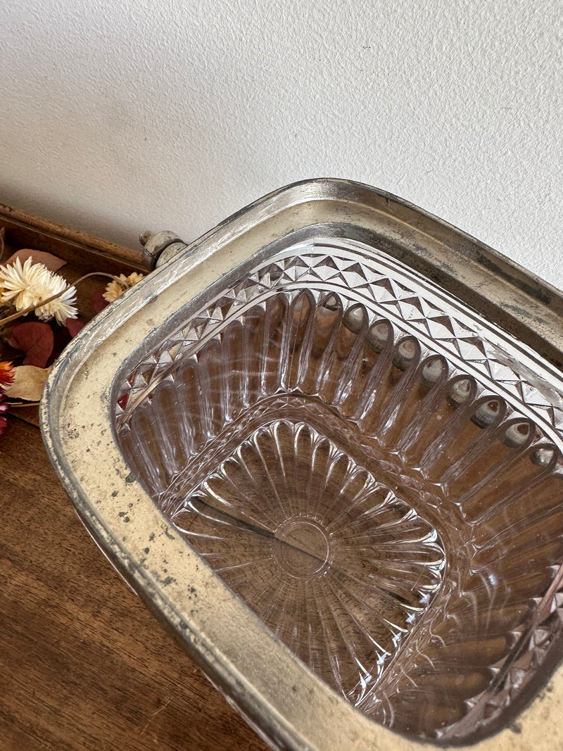 Seau à biscuits en verre et métal argenté art nouveau