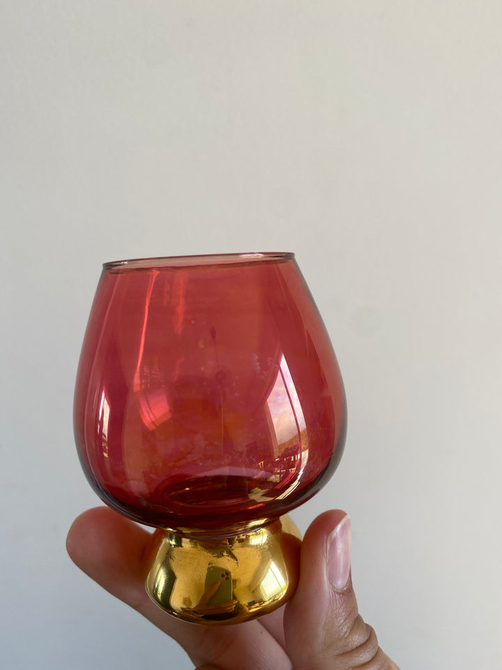 Verres à cognac colorés pieds dorés