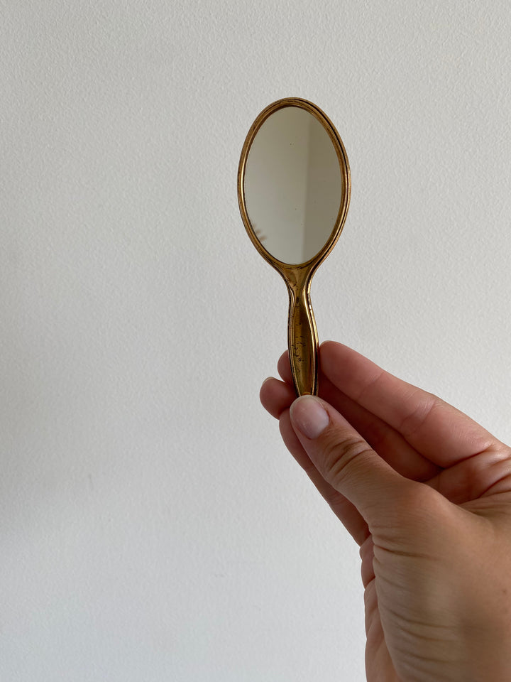 Parure poudrier et miroir brodé noire années 50